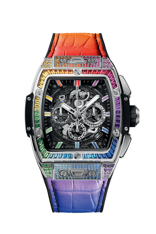 Hublot Spirit of Big Bang Titanium Rainbow 42 MM - Black Rubber and Multicolored Alligator Leather Straps - Diamond Bezel - Sapphire Crystal Dial - 642.NX.0117.LR.0999