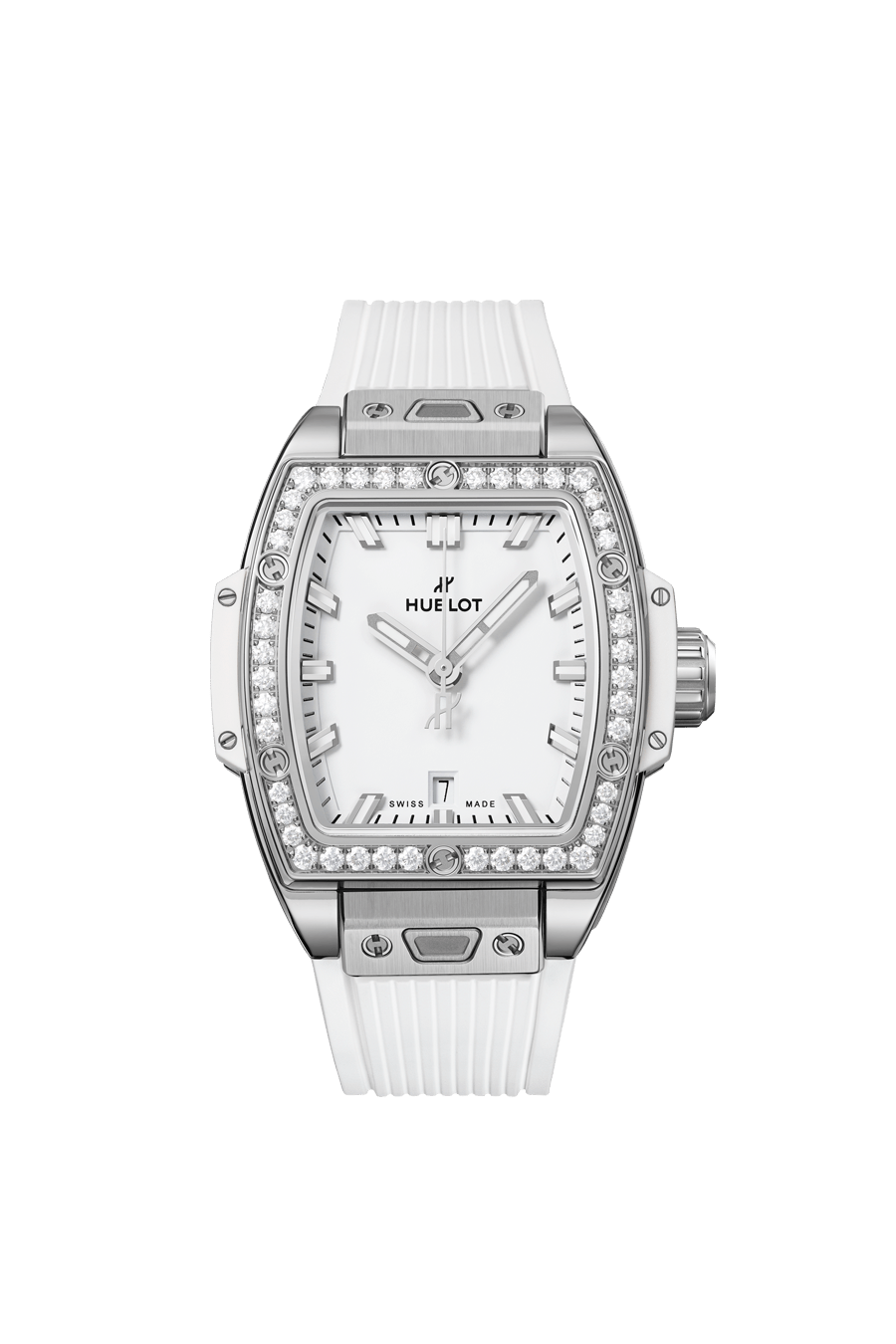 Hublot Spirit of Big Bang Steel White Diamonds 32 MM - White Rubber Strap - Diamond Bezel - Matte White Dial - 682.SE.2010.RW.1204