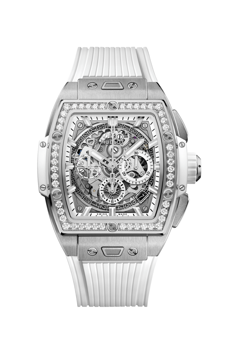 Hublot Spirit of Big Bang Titanium White Diamonds 42 MM - White Rubber Strap - Diamond Bezel - Sapphire Crystal Dial - 642.NE.2010.RW.1204