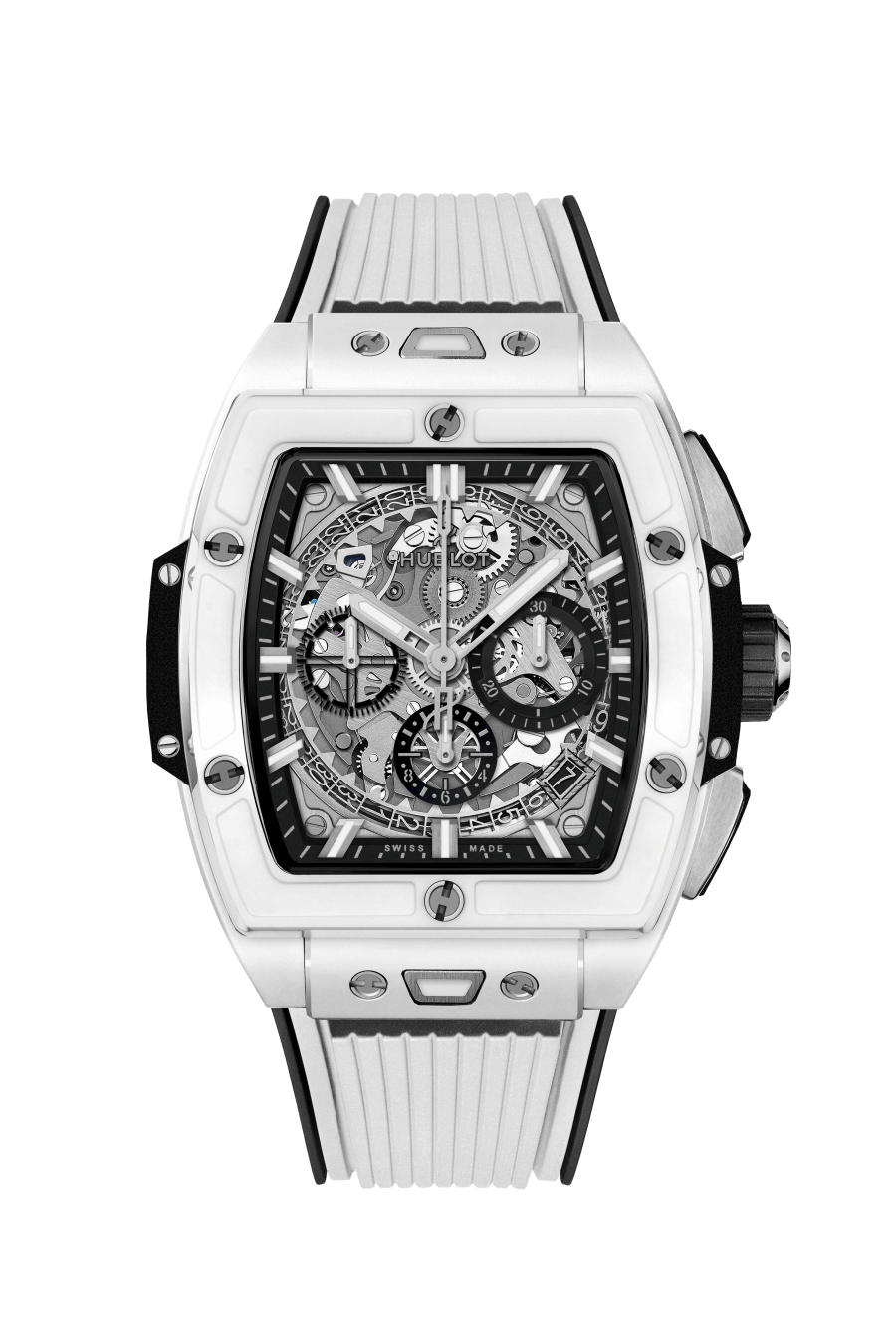 Hublot Spirit of Big Bang White Ceramic 42 MM - Black and White Rubber Strap - Sapphire Dial - 642.HX.0170.RX