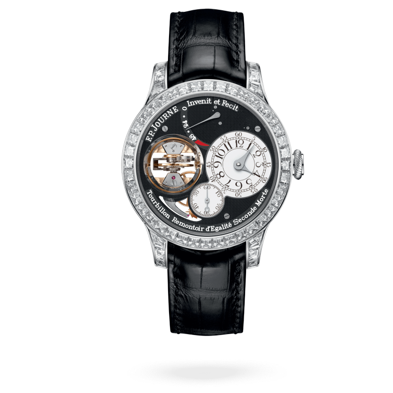 F.P. Journe Jewellery Tourbillon Souverain Set with Diamonds Platinum 44 MM - Black Leather Strap - Diamond Bezel - Black Dial - Tourbillon Souverain Set with Diamonds