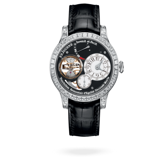 F.P. Journe Jewellery Tourbillon Souverain Set with Diamonds Platinum 44 MM - Black Leather Strap - Diamond Bezel - Black Dial - Tourbillon Souverain Set with Diamonds