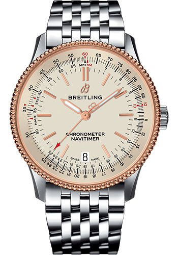Breitling Navitimer Stainless Steel and Rose Gold 38 MM - Stainless Steel Bracelet - Silver Dial - U17325211G1A1