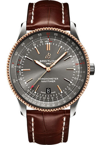 Breitling Navitimer Stainless Steel and Rose Gold 41 MM - Brown Leather Strap - Anthracite Dial -  U17326121M1P1