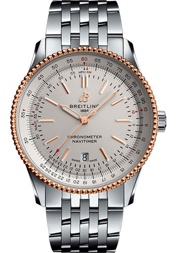 Breitling Navitimer Stainless Steel and Rose Gold 41 MM - Metal Bracelet - Silver Dial -  U17326211G1A1
