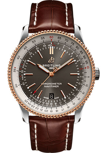 Breitling Navitimer Stainless Steel and Rose Gold 41 MM - Brown Leather Strap - Anthracite Dial -  U17326211M1P1