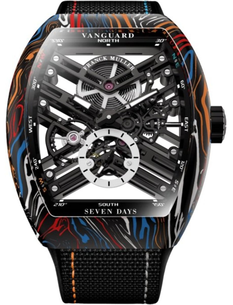 Franck Muller Carbon Damascus Twisting Tiger Stripes - 42.5 MM - Carbon & Steel - Skeleton Dial - V 43 S6 SQT CARBONE AMS COL DRM (NR)