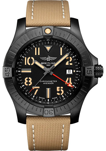 Breitling Avenger DLC-coated Titanium 45 MM - Sand Calfskin Leather Strap - Black Dial - V32395101B1X1