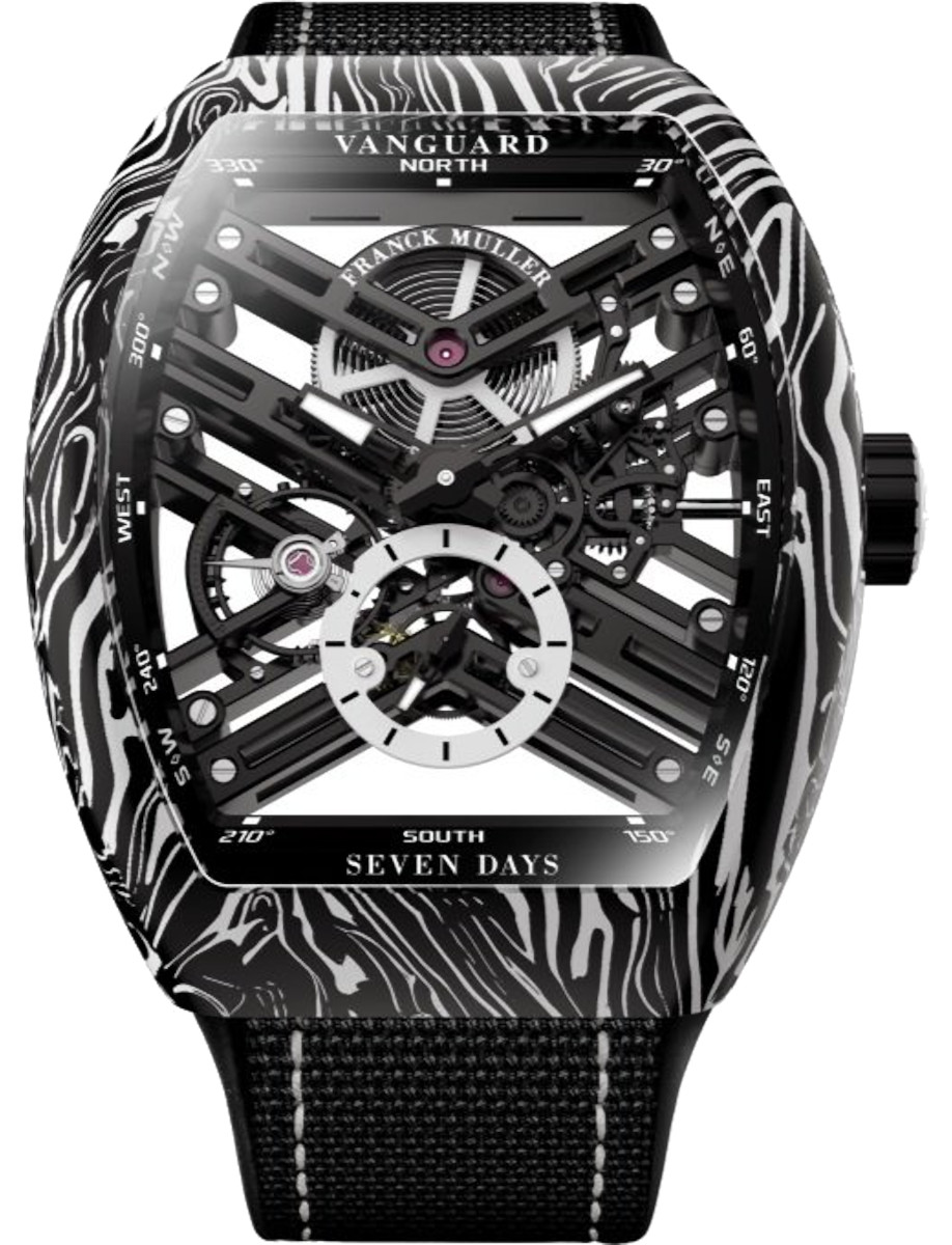 Franck Muller Carbon Damascus Twisting Tiger Stripes - 41 MM - Carbon & Steel - Skeleton Dial - V 41 S6 SQT CARBONE AMS BC (NR)