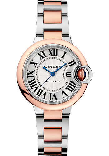 Cartier Ballon Bleu Rose Gold and Stainless Steel 33 MM - Rose Gold and Stainless Steel Bracelet - White Dial - W2BB0032