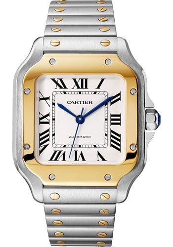 Cartier Santos de Cartier Stainless Steel and Yellow gold 35.1 MM (Medium Model) - Stainless Steel Bracelet - White Dial - W2SA0016
