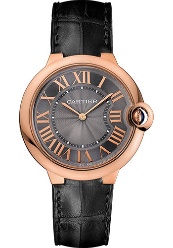 Cartier Ballon Bleu Pink Gold 40 MM - Black Leather Strap - Grey Dial - W6920089