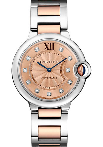 Cartier Ballon Bleu Rose Gold and Stainless Steel 36 MM - Rose Gold and Stainless Steel Bracelet - Pink Diamond Dial - WE902054