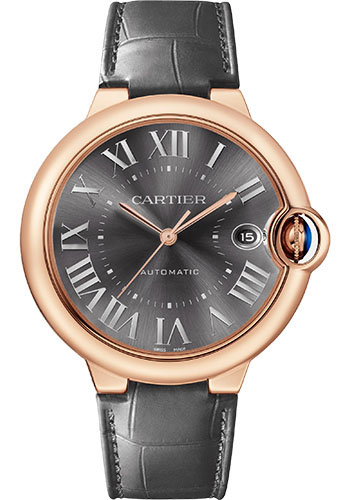 Cartier Ballon Bleu Pink Gold 40 MM - Black Leather Strap - Black Dial - WGBB0050