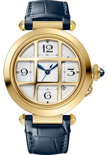 Cartier Pasha de Cartier Yellow Gold 41 MM - Blue Alligator Leather Strap - Silver Flinqué Dial - WGPA0019