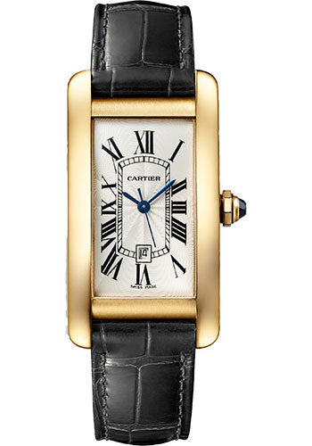 Cartier Tank Yellow Gold (Large Model) 41 MM - Black Leather Strap - Yellow Gold Bezel - Silver Dial - WGTA0040