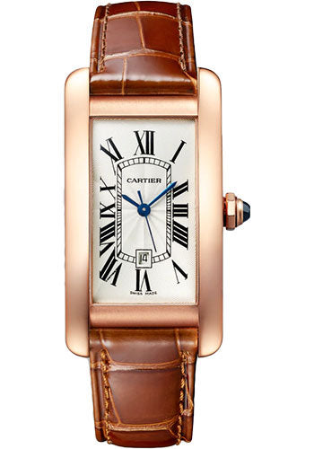 Cartier Tank Rose Gold (Large Model) 41 MM - Brown Leather Strap - Rose Gold Bezel - Silver Dial - WGTA0046