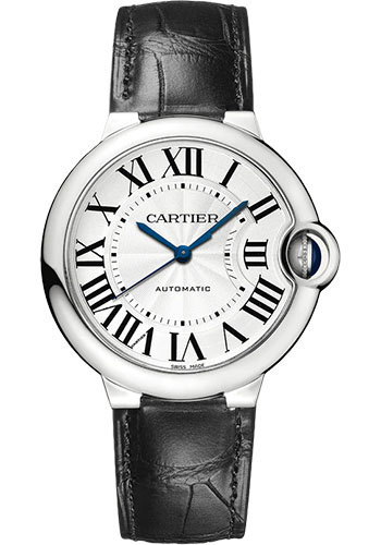 Cartier Ballon Bleu Stainless Steel 36 MM - Black Leather Strap - White Dial - WSBB0028