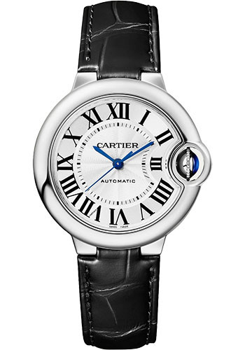 Cartier Ballon Bleu Stainless Steel 33 MM - Black Leather Strap - White Dial - WSBB0030