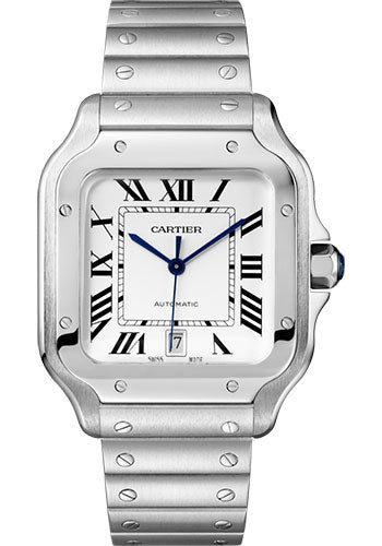 Cartier Santos de Cartier Stainless Steel 39.8 MM (Large Model) - Stainless Steel Bracelet - Silver Dial - WSSA0018
