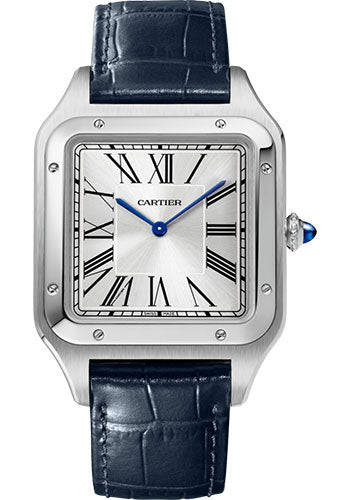 Cartier Santos de Cartier-Dumont Stainless Steel 46.6 MM (Extra-Large Model) - Blue Leather Strap - Silver Dial - WSSA0032