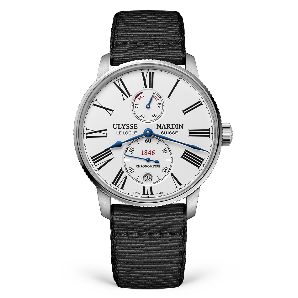 Ulysse Nardin Marine Stainless Steel 42 MM -  Black Recycled From Fishing Nets Strap - White Dial - 1183-310-0A/0A