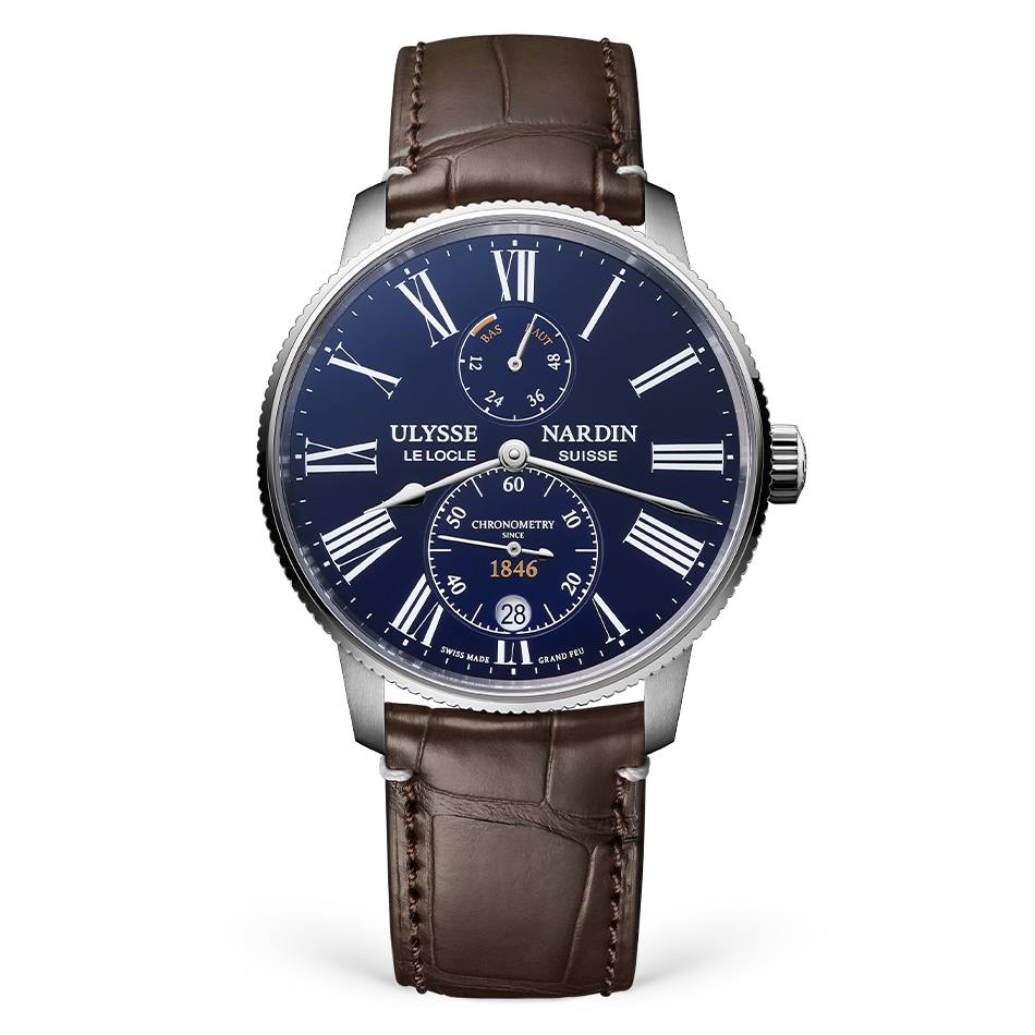 Ulysse Nardin Marine Stainless Steel 42 MM - Brown Leather Strap - Blue Dial - 1183-310LE-3AE-175/1A