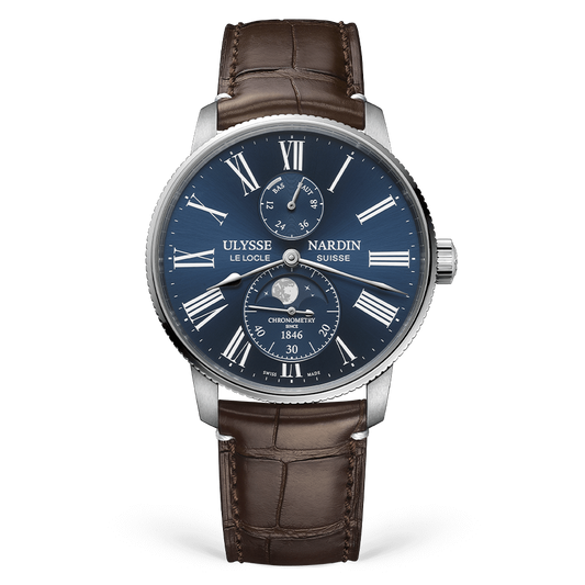 Ulysse Nardin Marine Stainless Steel 42 MM -  Brown Leather Strap - Blue Dial - 1193-310LE-3A-175/1B