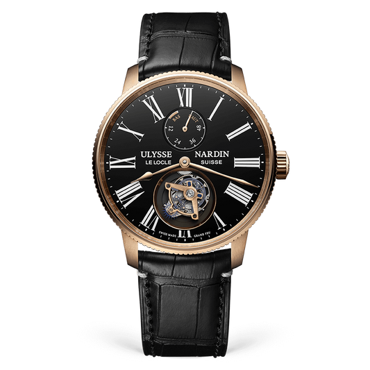 Ulysse Nardin Marine Rose Gold 42 MM - Black Leather Strap - Black Dial - 1282-310LE-2AE-175/1A