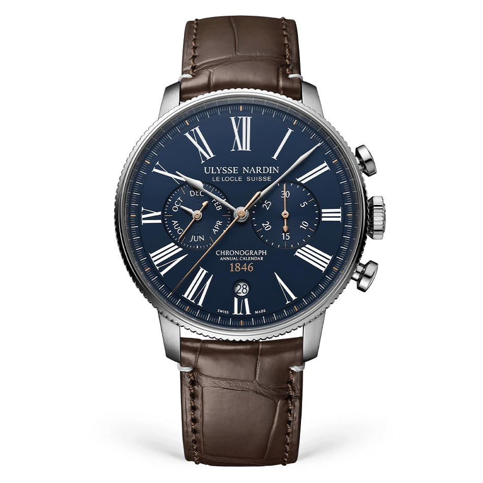 Ulysse Nardin Marine Stainless Steel 44 MM -  Brown Leather Strap - Blue Dial - 1533-320LE-3A-175/1A