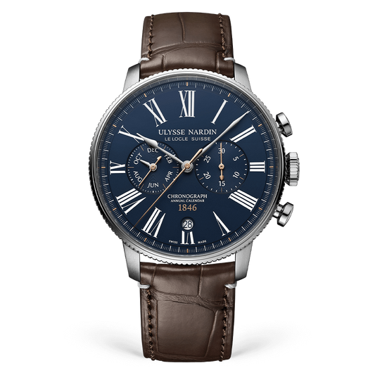 Ulysse Nardin Marine Stainless Steel 44 MM -  Brown Leather Strap - Blue Dial - 1533-320LE-3A-175/1A