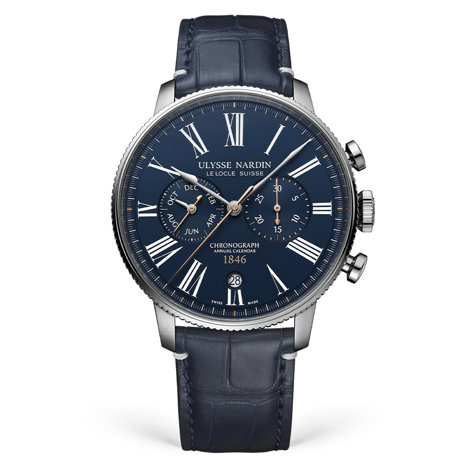 Ulysse Nardin Marine Stainless Steel 44 MM -  Blue Leather Strap - Blue Dial - 1533-320LE-3A-175/1B