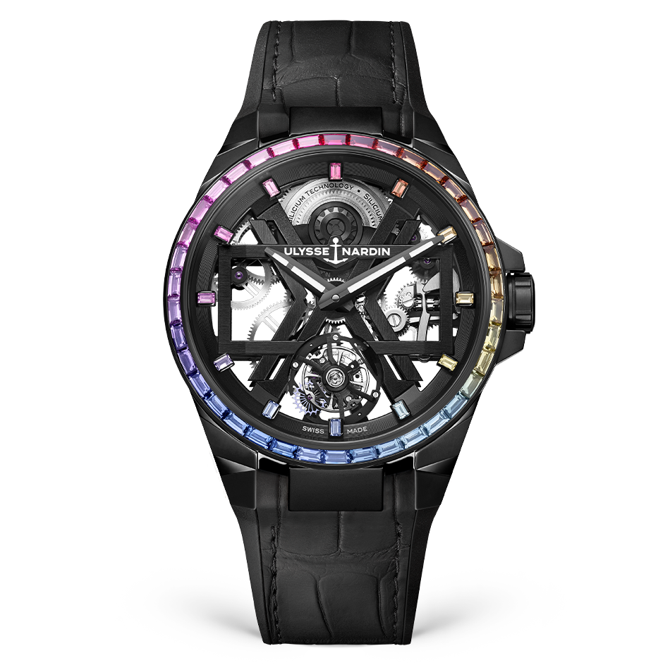 Ulysse Nardin Blast Tourbillon Black Rainbow Case 45 MM - Black Leather Strap - Sapphire Bezel - Skeleton Dial - 1723-400B1LE-2B-RAIN/1A