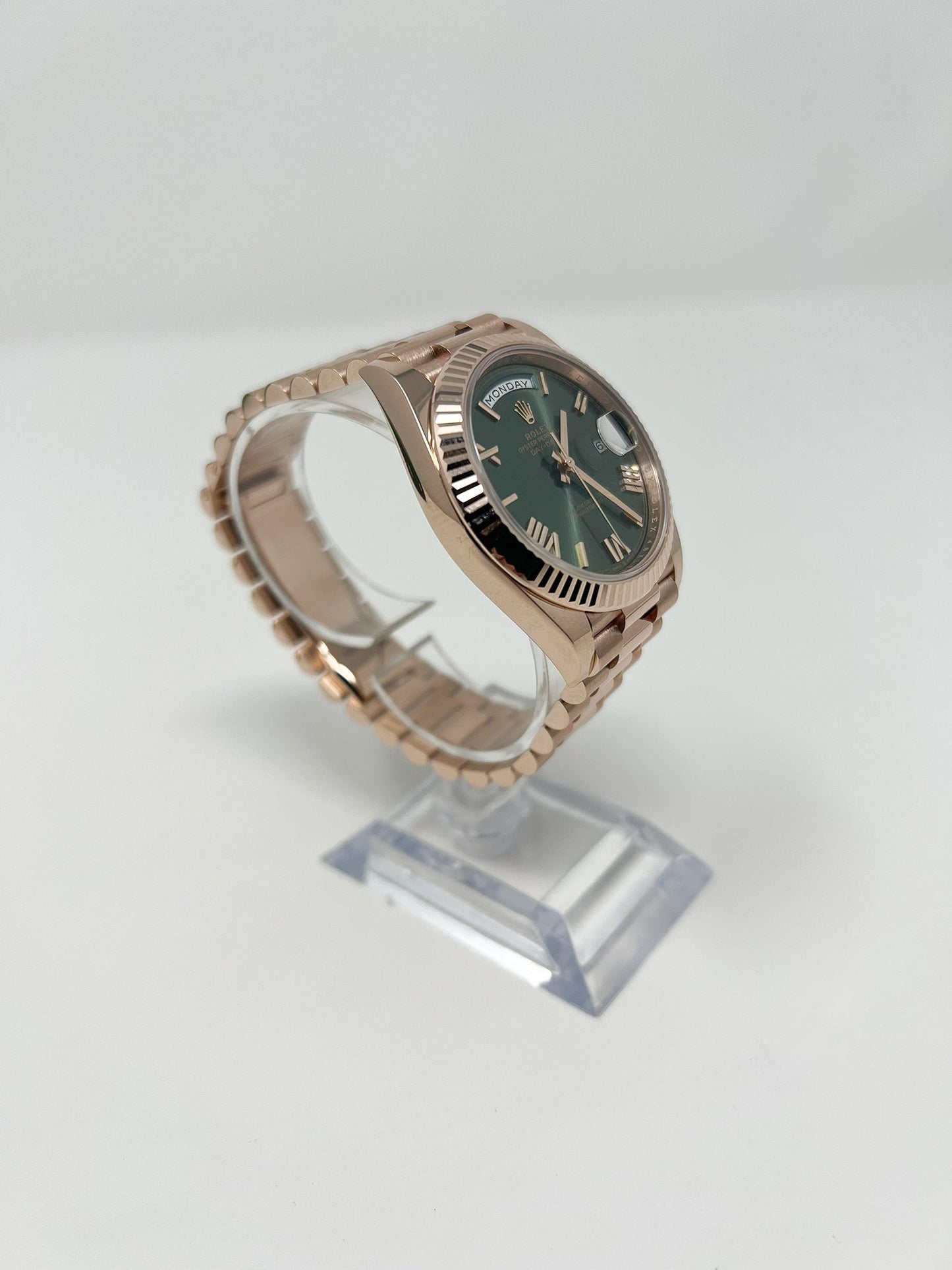 Rolex Presidential Everose Gold Day-Date 40MM - President Bracelet Watch - Olive Roman Dial - 228235 ogrp