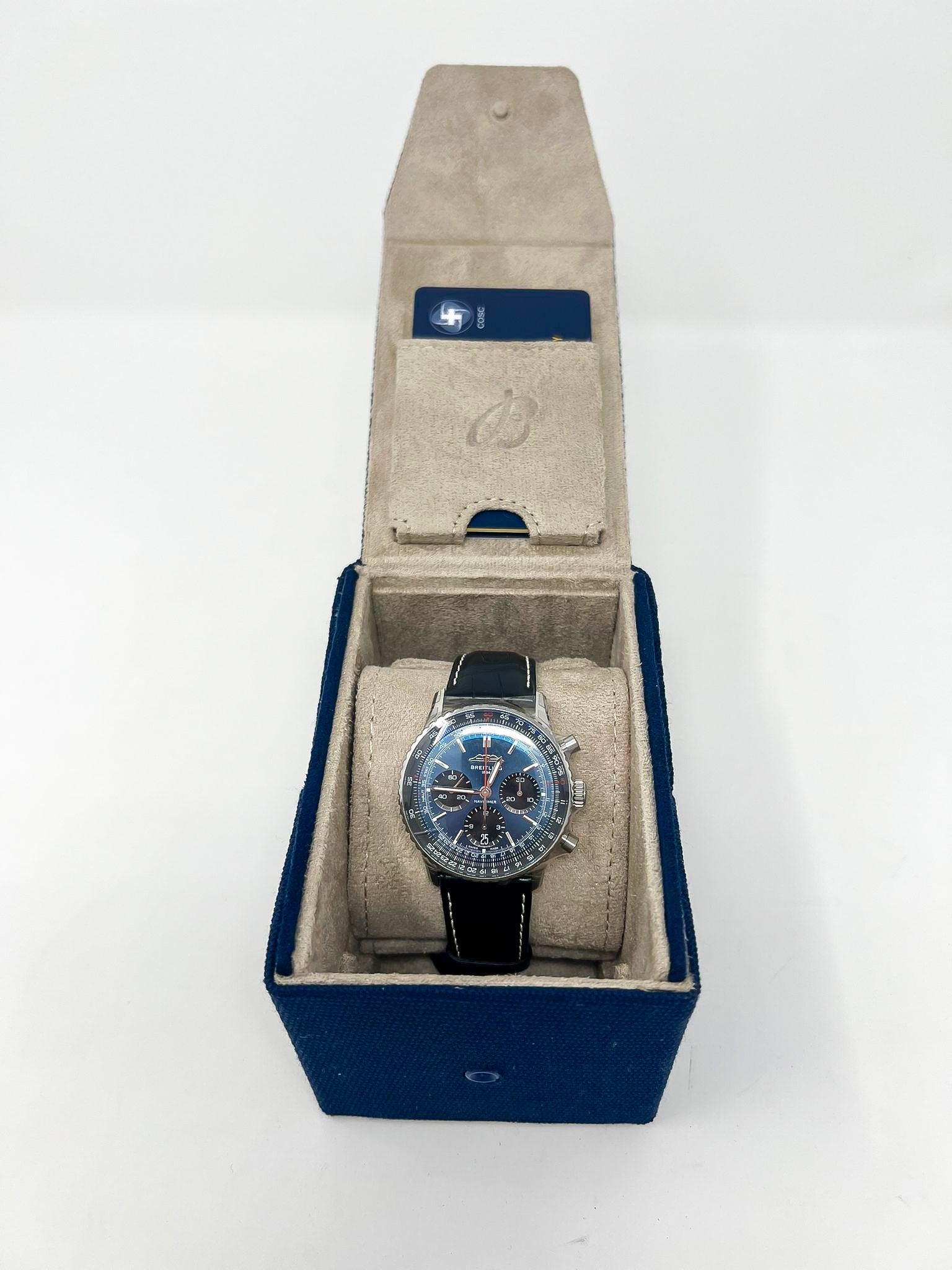 Breitling Navitimer B01 Chronograph Stainless Steel 41 MM - Black Leather Strap - Blue Dial - AB0139241C1P1