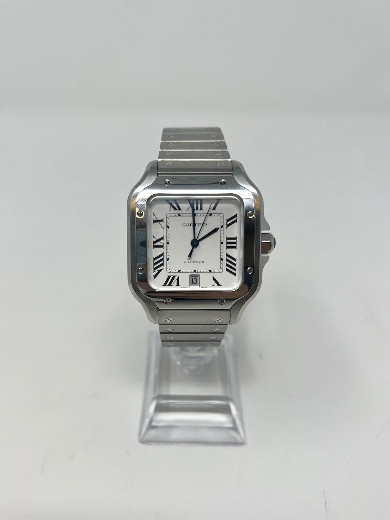 Cartier Santos de Cartier Stainless Steel 39.8 MM (Large Model) - Stainless Steel Bracelet - Silver Dial - WSSA0018