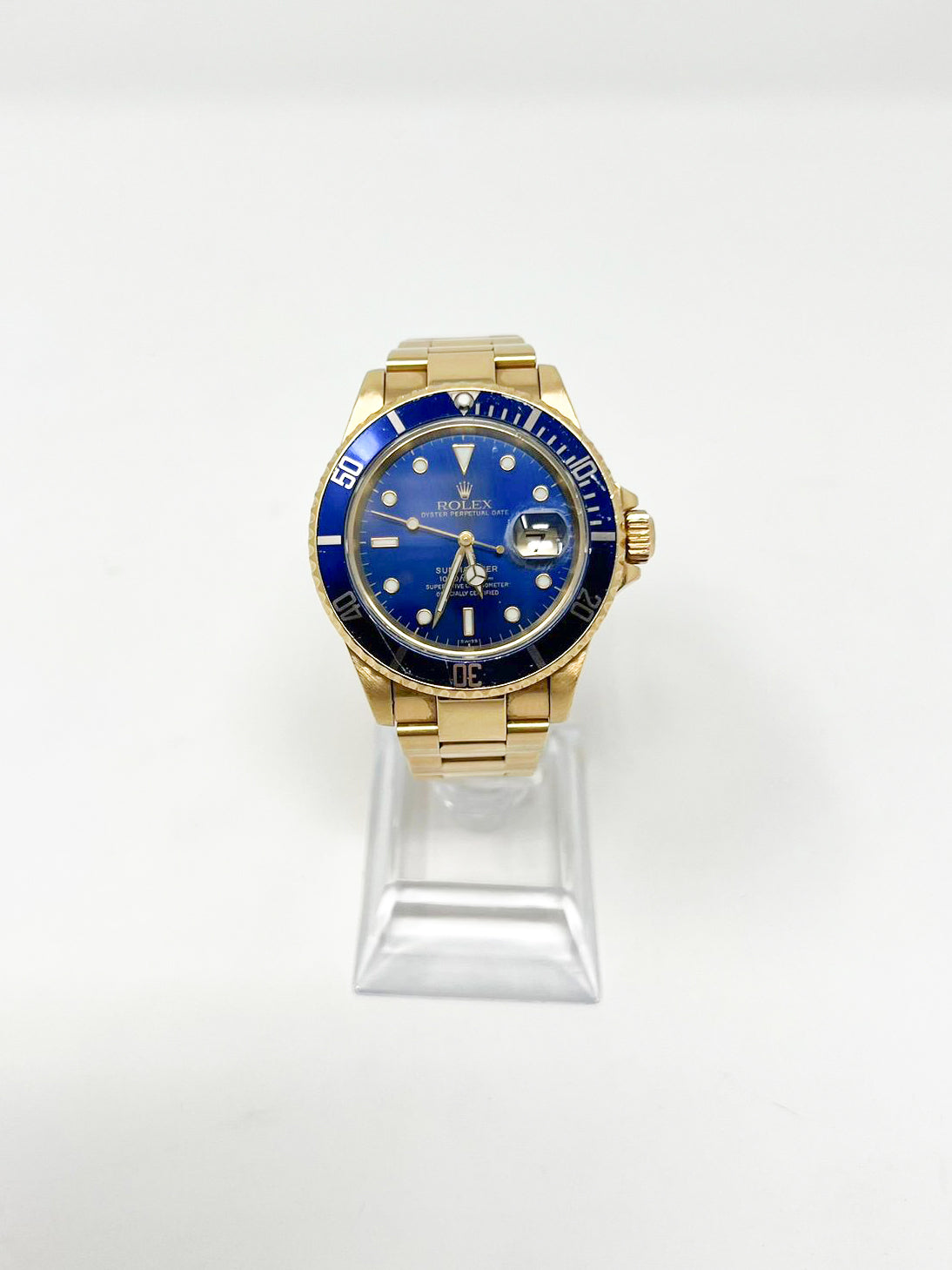 Rolex Yellow Gold Submariner Watch 40 MM - Oyster Bracelet - Blue Dial - 16618 LB