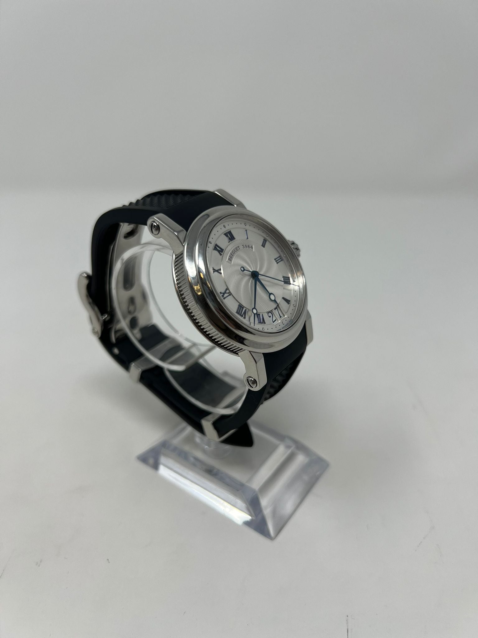 Breguet Marine II Large Date Stainless Steel 39 MM - Black  Rubber Strap - Silver Dial - 5817ST/12/5V8