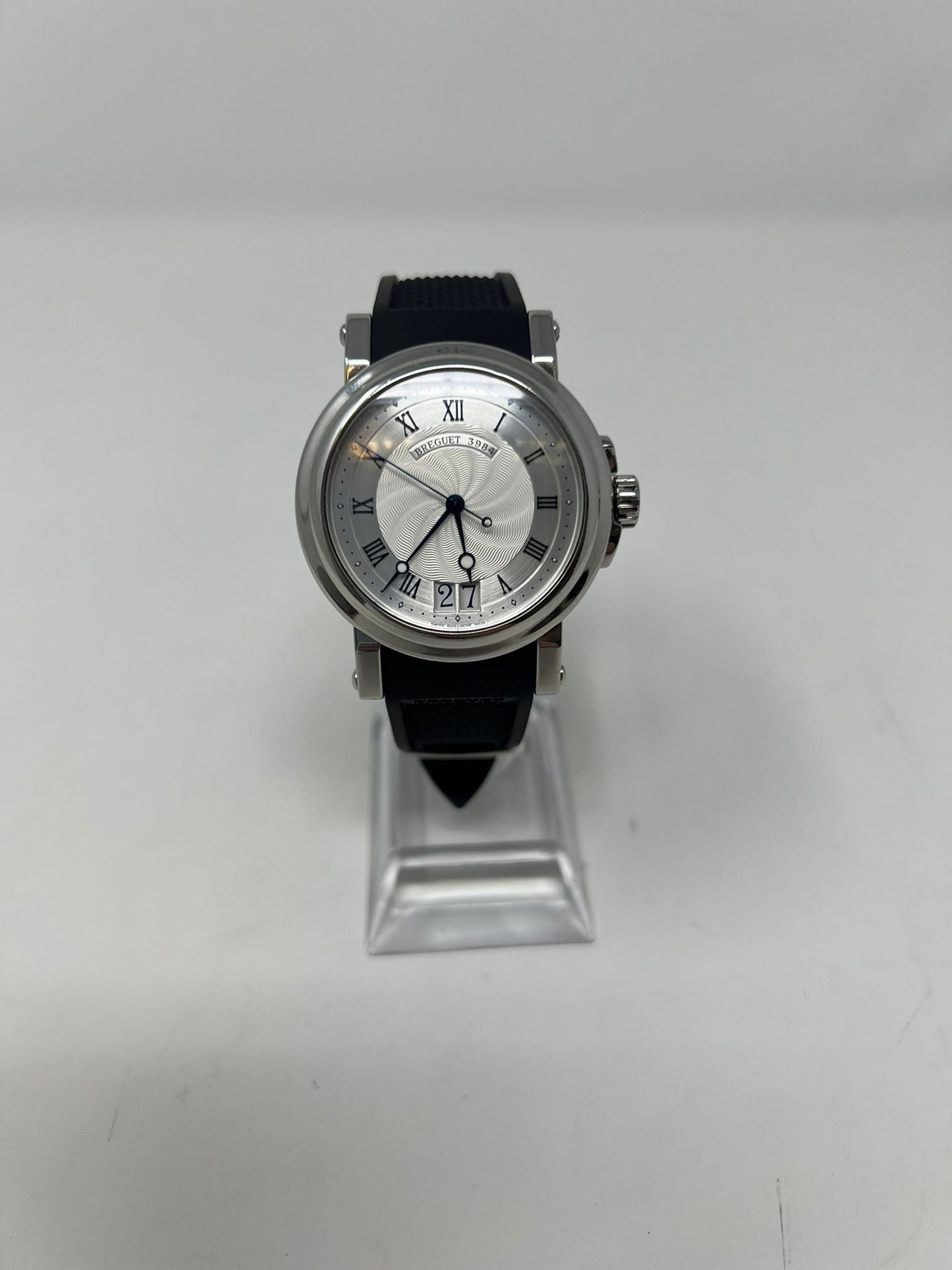 Breguet Marine II Large Date Stainless Steel 39 MM - Black  Rubber Strap - Silver Dial - 5817ST/12/5V8
