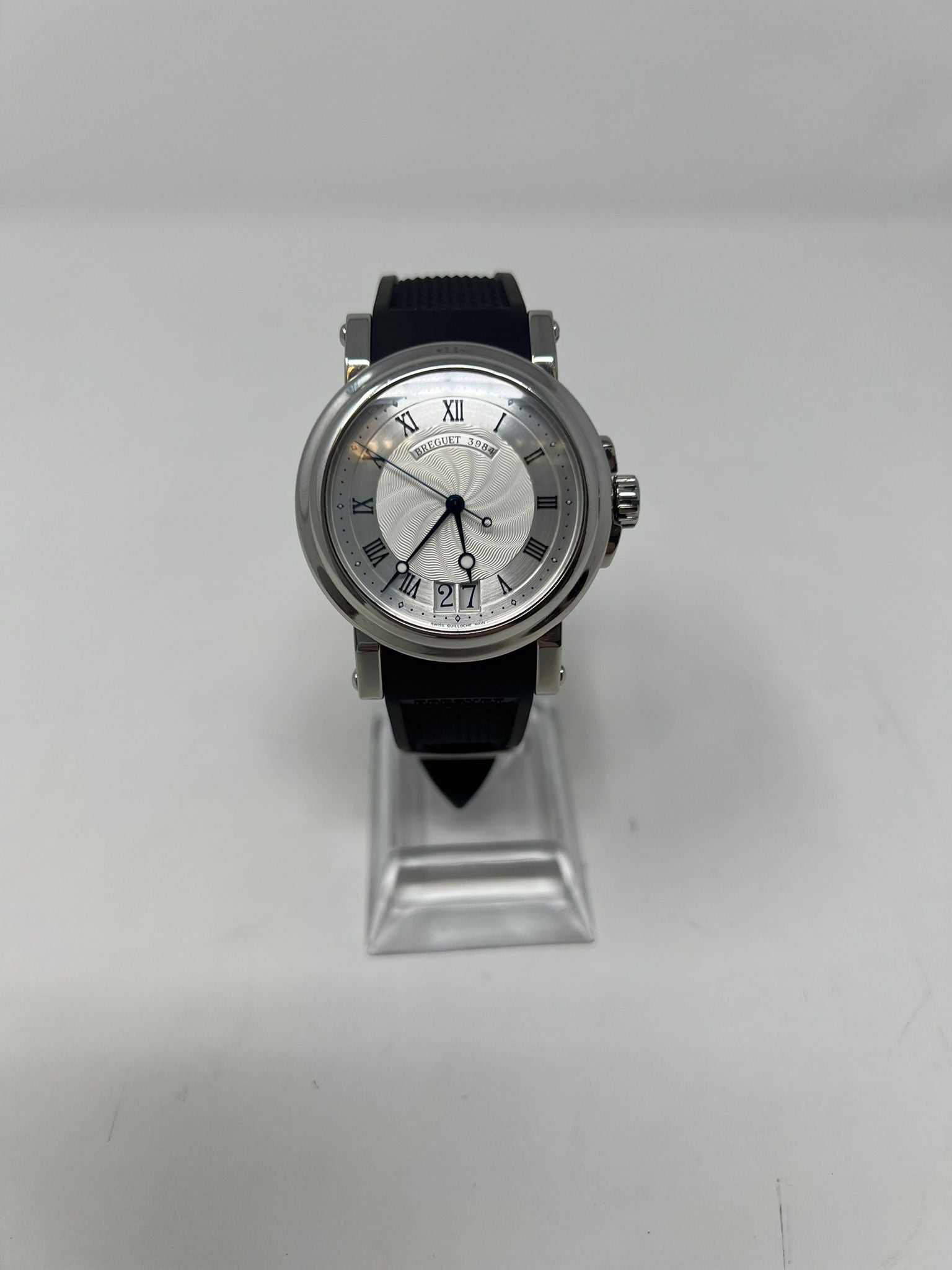 Breguet Marine II Large Date Stainless Steel 39 MM - Black  Rubber Strap - Silver Dial - 5817ST/12/5V8