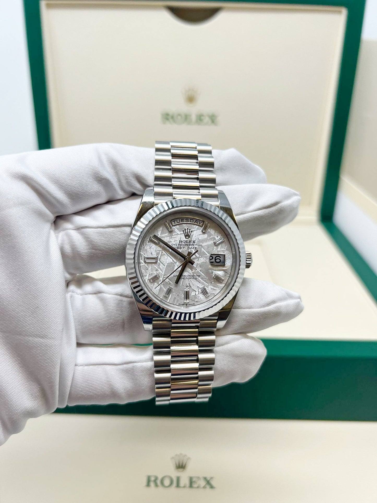 Rolex Presidential Platinum Day-Date 40MM - President Bracelet Watch - Meteorite Baguette Dial - 228236 mtbdp