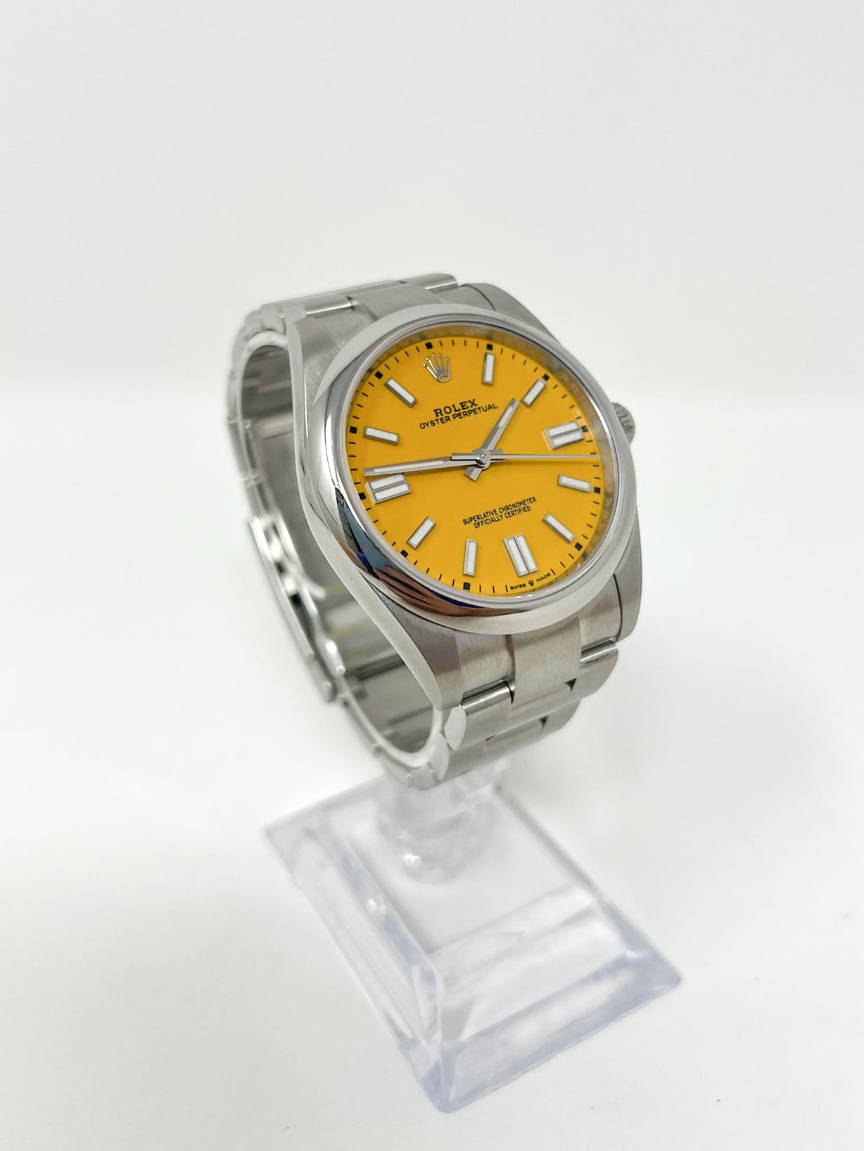 Rolex Stainless Steel Oyster Perpetual no date Watch - 41 MM - Oyster Bracelet - Yellow Dial -  124300 yio