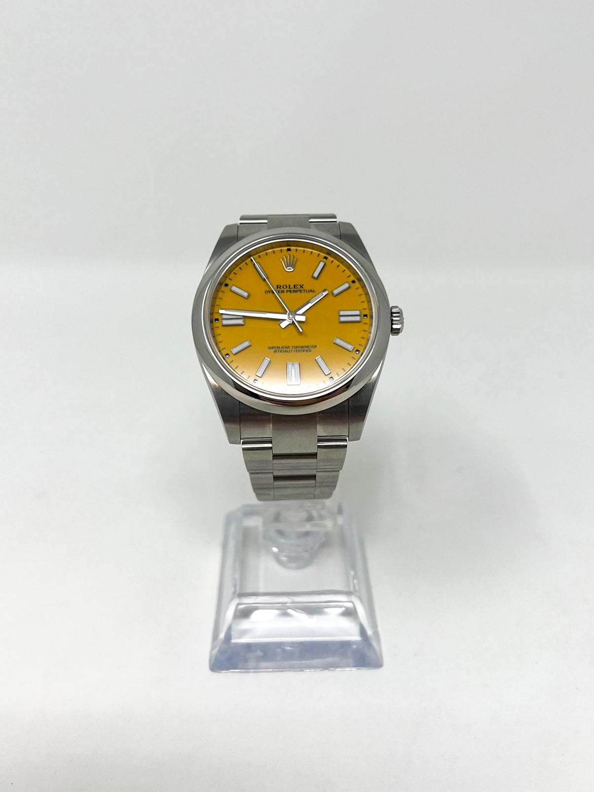 Rolex Stainless Steel Oyster Perpetual no date Watch - 41 MM - Oyster Bracelet - Yellow Dial -  124300 yio