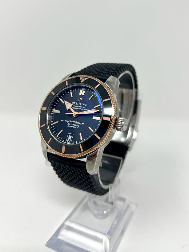 Breitling Superocean Heritage B20 Automatic Stainless Steel and Rose Gold 42 MM - Black Rubber Strap - Black Dial - UB2010121B1S1