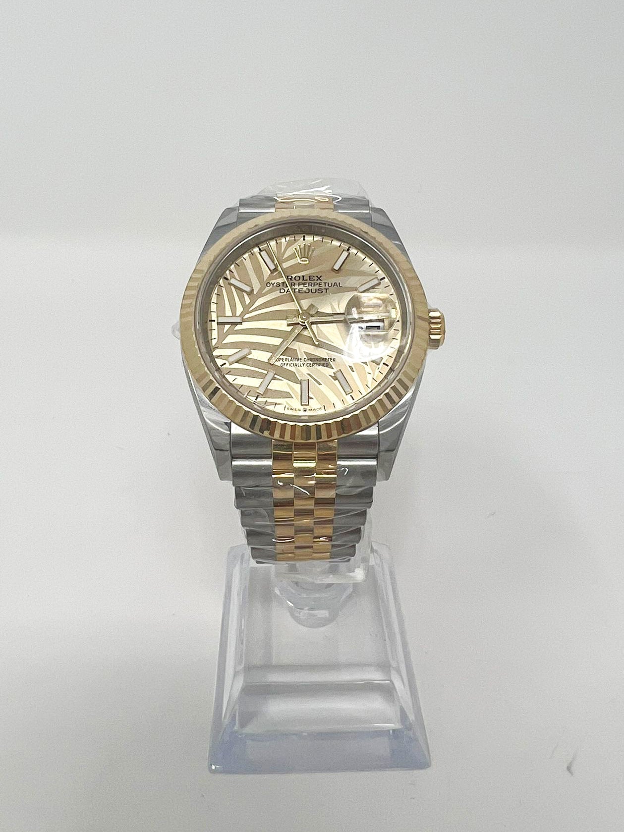 Rolex Stainless Steel And Yellow Gold Datejust - 36 MM - Jubilee Bracelet - Fluted Bezel - Golden Palm Motif Index Dial - 126233-0037