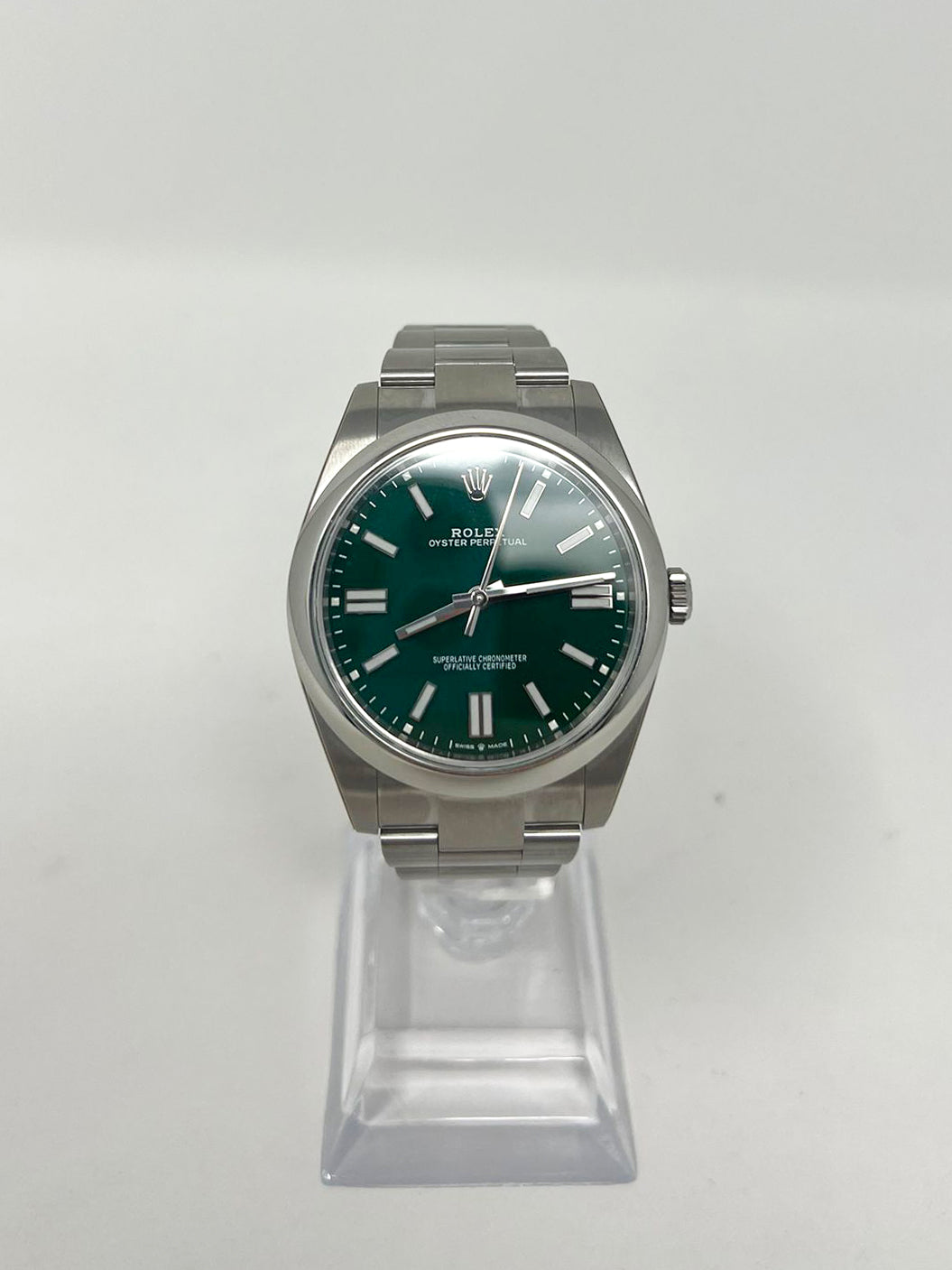 Rolex Stainless Steel Oyster Perpetual no date Watch - 41 MM - Oyster Bracelet - Green Dial - 124300 greio