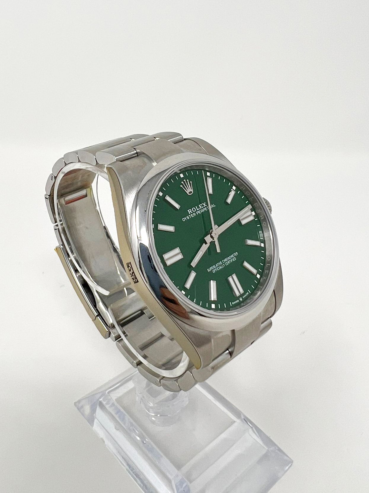 Rolex Stainless Steel Oyster Perpetual no date Watch - 41 MM - Oyster Bracelet - Green Dial - 124300 greio