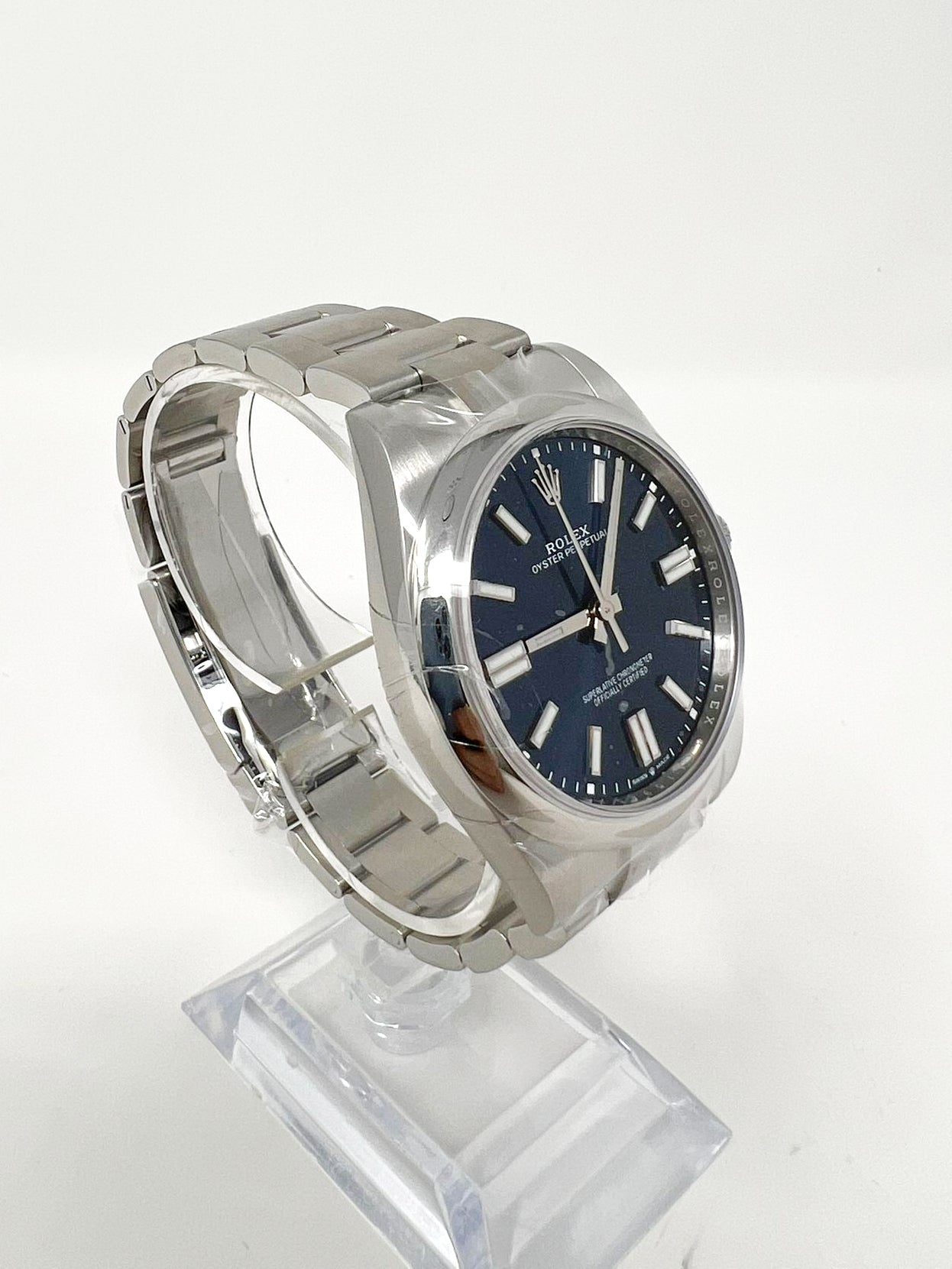 Rolex Stainless Steel Oyster Perpetual Watch - 41 MM - Oyster bracelet - Domed Bezel - Blue Index Dial - 124300-0003