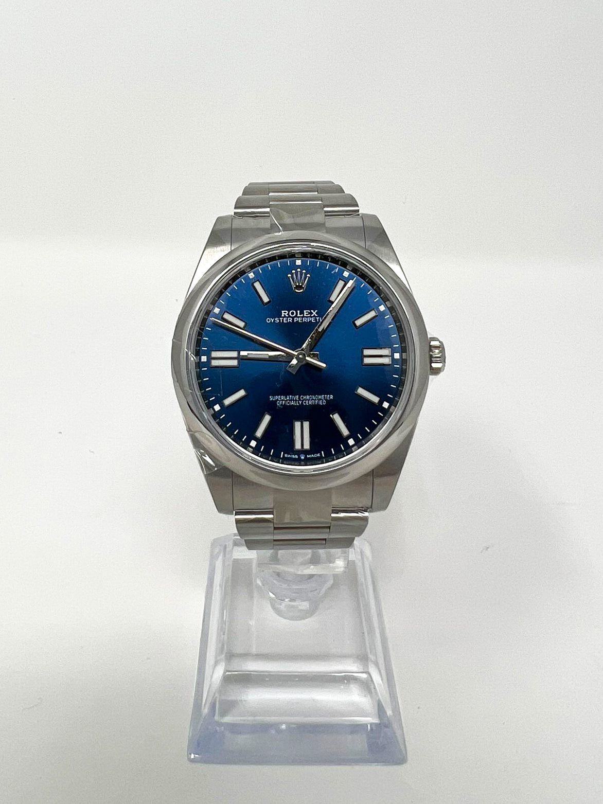 Rolex Stainless Steel Oyster Perpetual Watch - 41 MM - Oyster bracelet - Domed Bezel - Blue Index Dial - 124300-0003