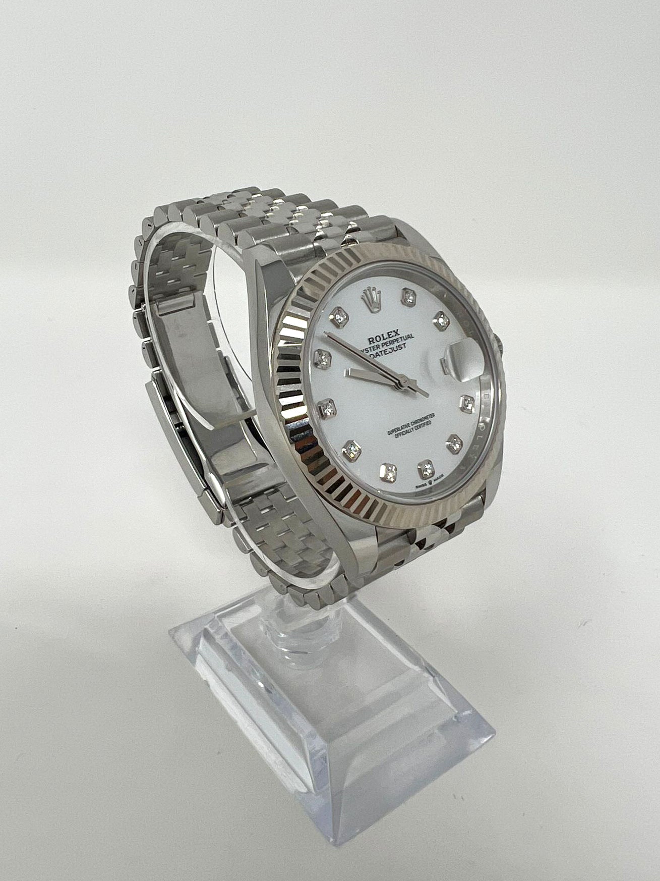 Rolex Stainless Steel and White Gold Datejust 41 Date Watch - 41 MM - Jubilee Bracelet - Fluted Bezel - Mother Of Pearl Diamond Dial - 126334 wmdj